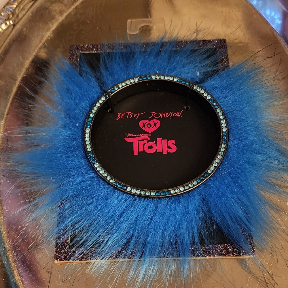 NWT Betsey Johnson Bangle - Blue Faux Trolls Fur